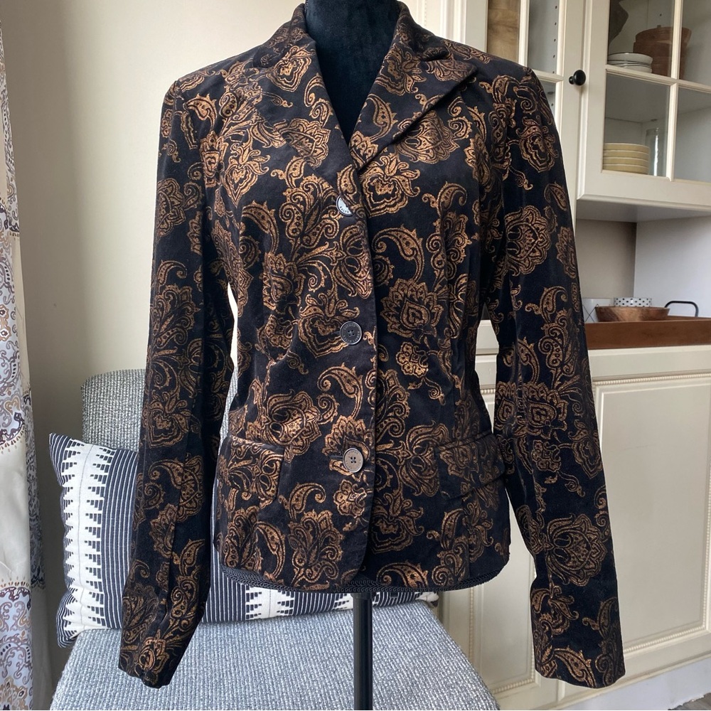 LAUREN Ralph Lauren Black Velvet Gold Brocade Blazer - Picture 15 of 15